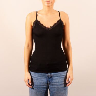 Balzina rib spaghetti top with lace