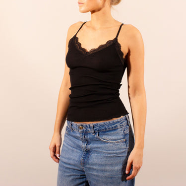 Balzina rib spaghetti top with lace