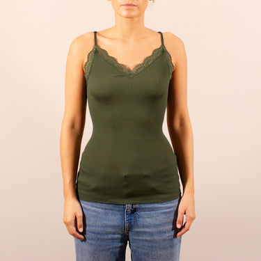 Balzina rib spaghetti top with lace