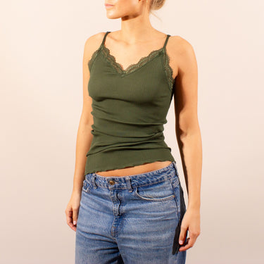 Balzina rib spaghetti top with lace