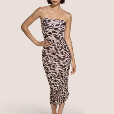 Andres Sarda FRANCES strandtøj lang kjole wild sort dyreprint zebraprint 1