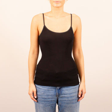 Costina rib wool/silk spaghetti top satin edge
