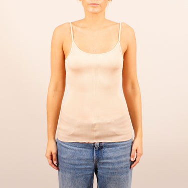 Costina rib wool/silk spaghetti top satin edge