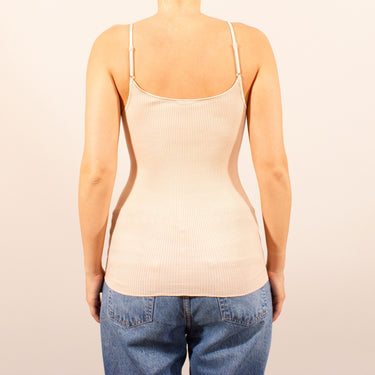 Costina rib wool/silk spaghetti top satin edge