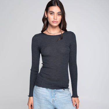 Costina rib wool/silk T-Shirt round neck PHOTO