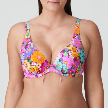 PrimaDonna Swim Najac halvt vatteret bikinitop dybt V floral explosion pink blomster print 1