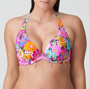 PrimaDonna Swim Najac halvt vatteret bikinitop dybt V floral explosion pink blomster print 2