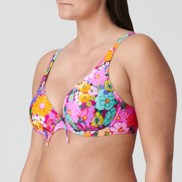 PrimaDonna Swim Najac halvt vatteret bikinitop dybt V floral explosion pink blomster print 3