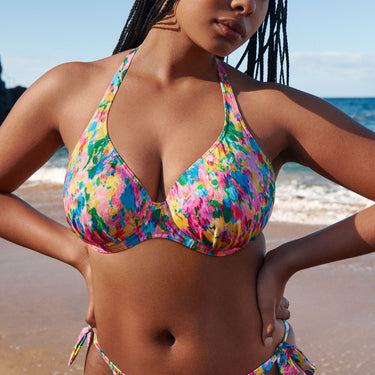 PrimaDonna Swim Ubud bikinitop med bøjle vatteret dybt V sun glow Blomster print gul pink 19