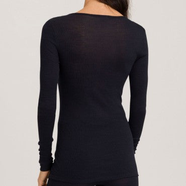 Hanro Woolen Lace T-Shirt langt ærme black Sort 3