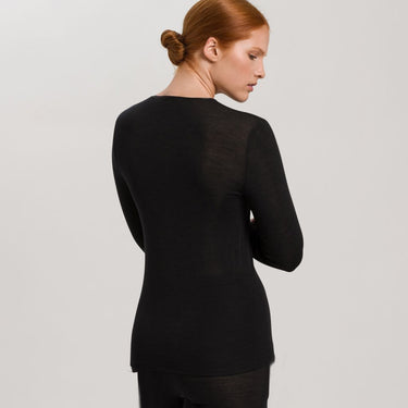 Hanro Woolen Silk T-shirt langt ærme rund hals black Sort 2