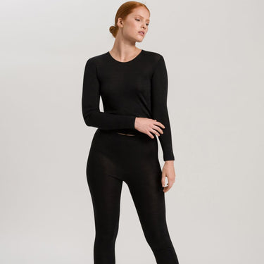 Hanro Woolen Silk T-shirt langt ærme rund hals black Sort 1