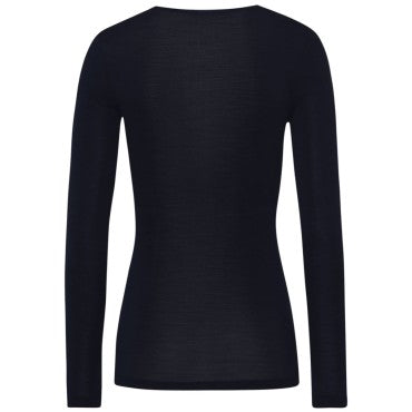 Hanro Woolen Silk T-shirt langt ærme V-hals deep navy Blå 3