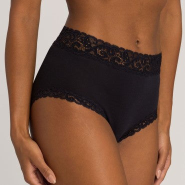 Hanro Moments høj talje trusse med blondekanter black Sort 1