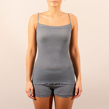 Lana Seta spaghetti top uld/silke med Pizzo blonde