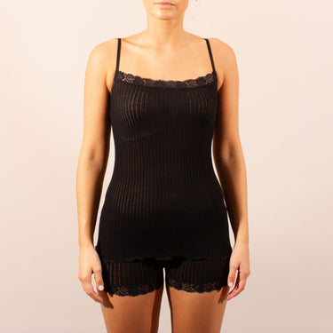 Lana Seta spaghetti top uld/silke med Pizzo blonde