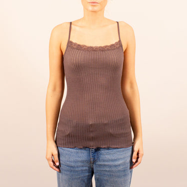 Lana Seta spaghetti top uld/silke med Pizzo blonde