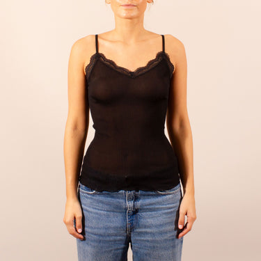 Oscalito silk rib with lace spaghetti strap