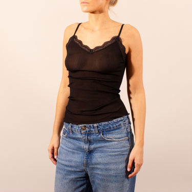 Oscalito silk rib with lace spaghetti strap